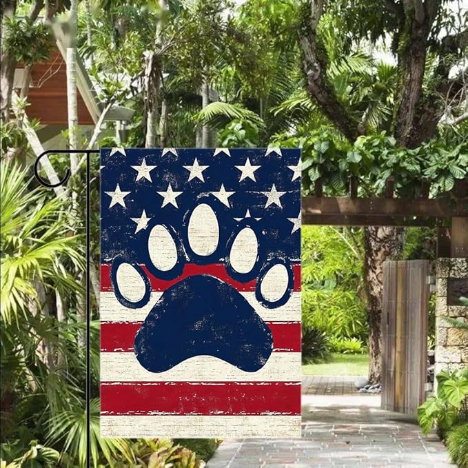 Gkyygk Paw Red Blue Garden Flag 12x18 Double Sided Banners Yard Flag Welcome Seasonal Farmhouse Yard Outside Decoration