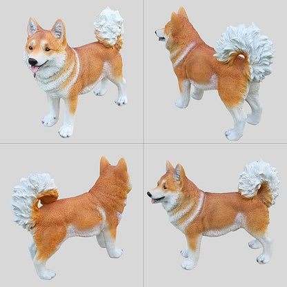 Akita Dog Garden Statue with Solar Lantern & Double-Sided Welcome Sign, Cute Shiba Inu Outdoor Decor Figurine for Patio Lawn Yard, Waterproof Resin Animal Sculpture, Dog Lover Gift