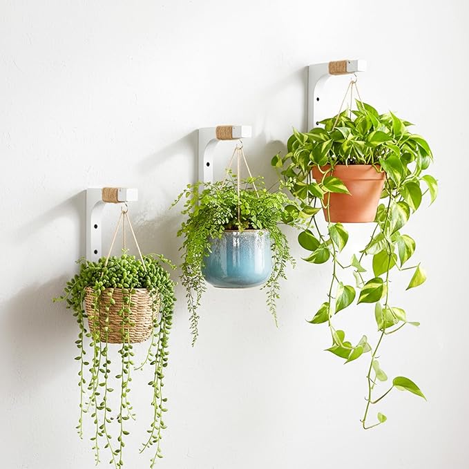 Geelin 4 Pack Wooden Plant Hanger for Wall Mounted Plant Hooks Outdoor Indoor Hanging 6 Inch Farmhouse Hanging Basket Hooks for Garden Home Wall Decoration, L x H x T: 6 x 5 x 0.8inch(White)