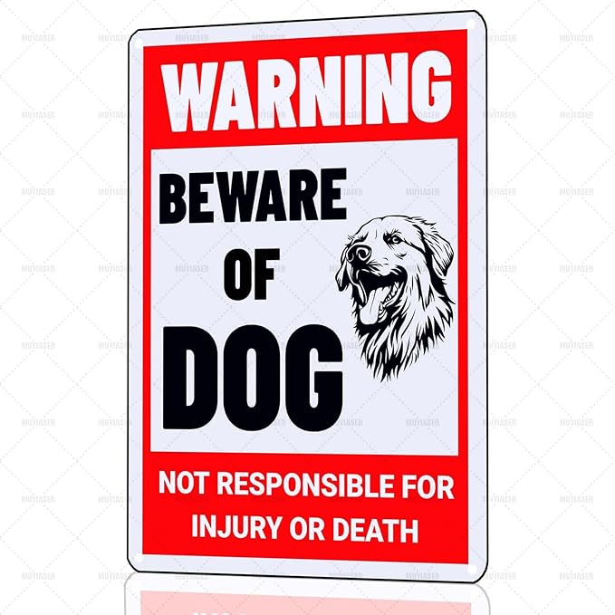 Beware of Dog Sign Golden Retriever Metal Sign Warning Beware of Dog Signs for Fence Outdoor Farm Garden Gate Home Yard Decor 8x12 Inch