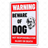 Beware of Dog Sign Golden Retriever Metal Sign Warning Beware of Dog Signs for Fence Outdoor Farm Garden Gate Home Yard Decor 8x12 Inch