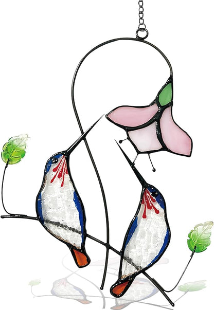 1PC Colorful Hummingbird Glass Window Decor Hanging Ornament, Home Wall Garden Decor, Hummingbird Light Catcher, Bird Lover Favorite Gardening Ornament (Blue Bird)