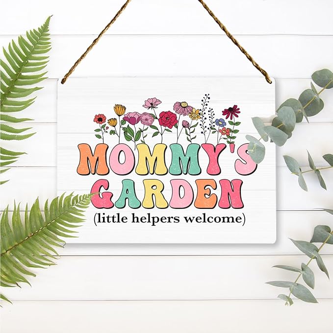 Mommy's Garden Wooden Sign Decor, Indoor Decoration Hanging Signs 8x10 Inches, Outdoor Garden Decor Yard Wall Hanging Decor Sign, Mothers Day Gifts Birthday Gifts for Mom Grandma