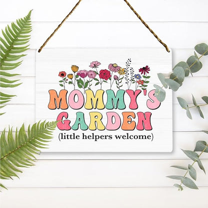 Mommy's Garden Wooden Sign Decor, Indoor Decoration Hanging Signs 8x10 Inches, Outdoor Garden Decor Yard Wall Hanging Decor Sign, Mothers Day Gifts Birthday Gifts for Mom Grandma