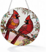 2 Cardinals Acrylic Suncatcher, Red Birds Suncatcher Wall Art, Hand-Painted Sun Catcher Garden Hangings, Decorative Hanging Suncatchers for Window Door Decoration, Memorial Gift