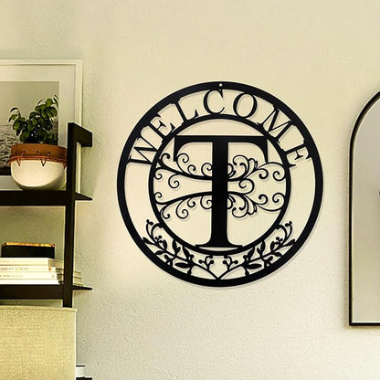 Metal Monogrammed Initial Welcome Sign, Metal Letter Wall Art Decor, Name Sign for Home Porch Front Door Outdoor (T)