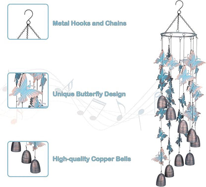 Taman Wind Chime - 30" Butterfly Metal Wind Chimes Valentine's Day Gift for Outside Memorial Sympathy Gift for Home, Outdoor, Yard, Patio,Garden Decor