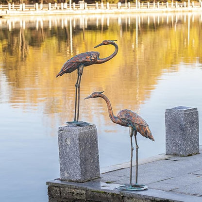 Metal Crane Garden Statues for Outdoor, Stainless Steel Antique Patina Standing Blue Heron Decoy, Large Sandhill Cranes Sculptures for Yard and Garden, Bird Yard Art for Patio Lawn Backyard Pond