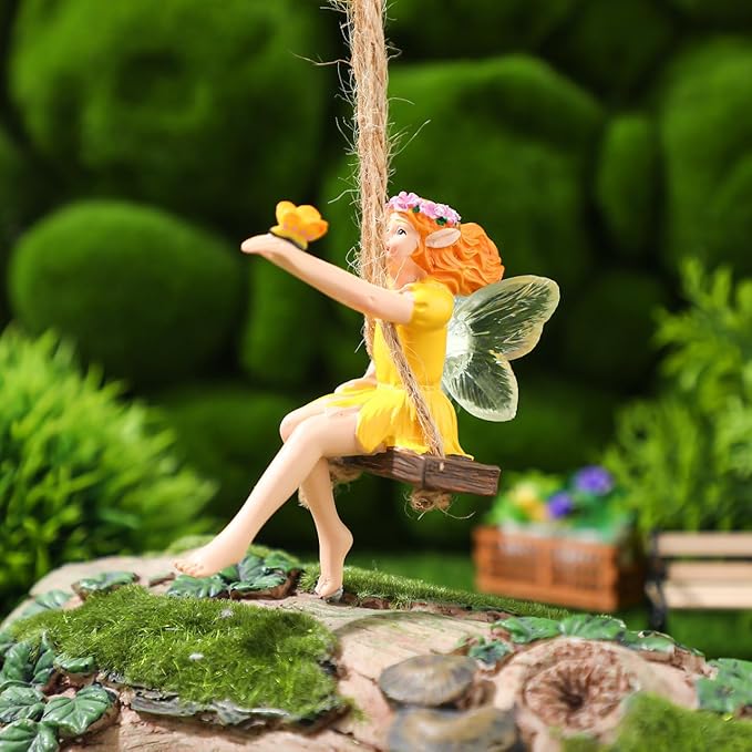 HANABASS Flower Fairy Swing Statue Outdoor Garden Sculpture Creative Hanging Fairy Figurine for Patio and Landscape Resin Crafts Swing Statue for Lawn Yard Patio Windowsill Garden Gifts