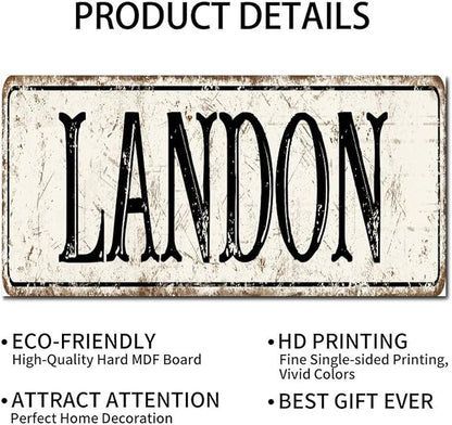 Madcolitote Vintage Country Landon Wood Sign Landon Street Custom Signs Outdoor Metal Rustic Wooden Wall Art Farmhouse Wall Decor Kitchen Home Decor Signs Wall Hanging Sign 6x12in