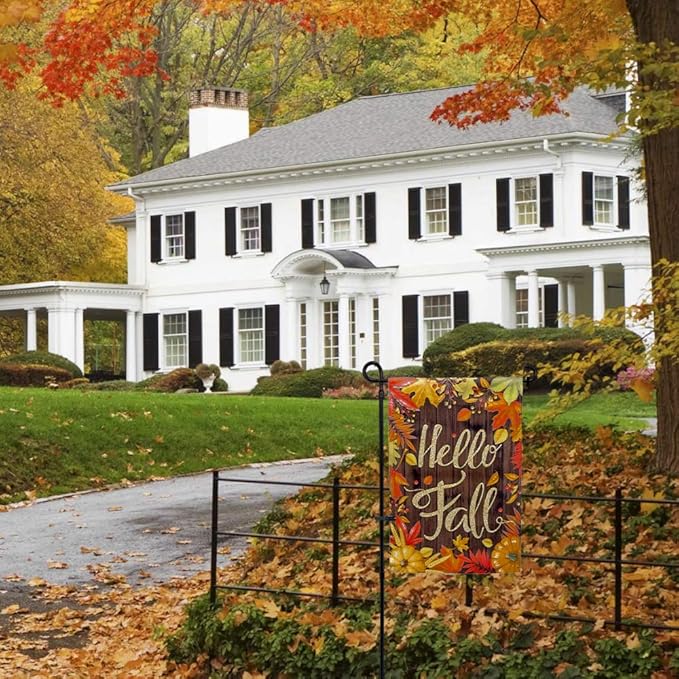 hogardeck Fall Garden Flag Yard Flag Vertical Double Sided Garden Decoration Hello Fall for Indoor & Outdoor Décor Autumn Thanksgiving Day 12.5 x 18 Inch