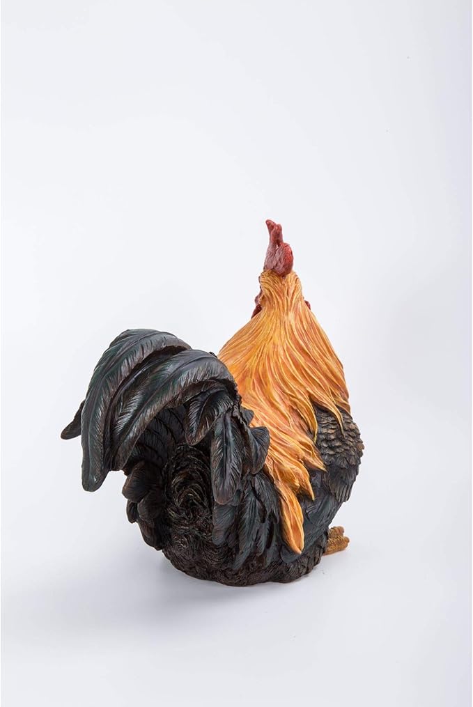 HI-LINE Squatting Rooster Outdoor Garden Statue - 12.5"