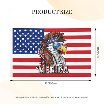 Eagle Mullet Merica Flag – 3x5 Ft Outdoor/Indoor Durable Polyester Funny 4th of July Patriotic Banner Vivid Color Fade Resistant-Sided with Brass Grommets – Bald Eagle American Banner Décor