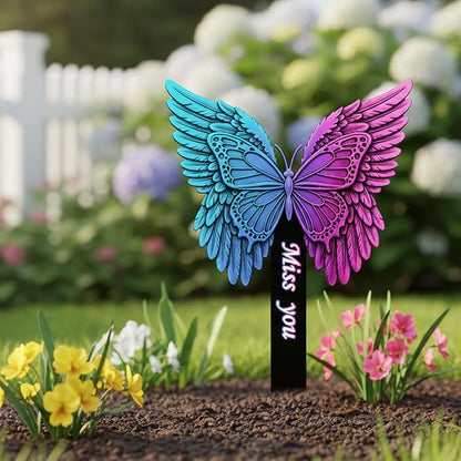 Butterfly Memorial Garden Stake - Metal Miss You Grave Decorations for Cemetery - Sturdy Thickened Remembrance Plaque, Vibrant Sympathy Gift for Loss of Loved One, Cemetery Grave Marker