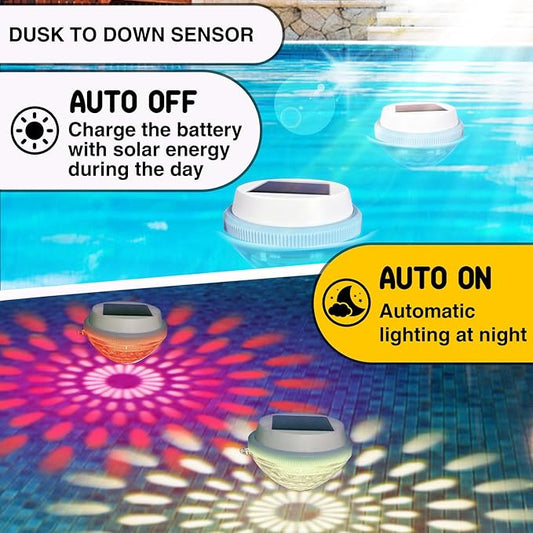 Solar Floating Pool Lights, RGB Color Changing LED Pool Lighting, IP65 Waterproof Auto On/Off LED Lights for Ponds, Pools, Garden and Party Decor