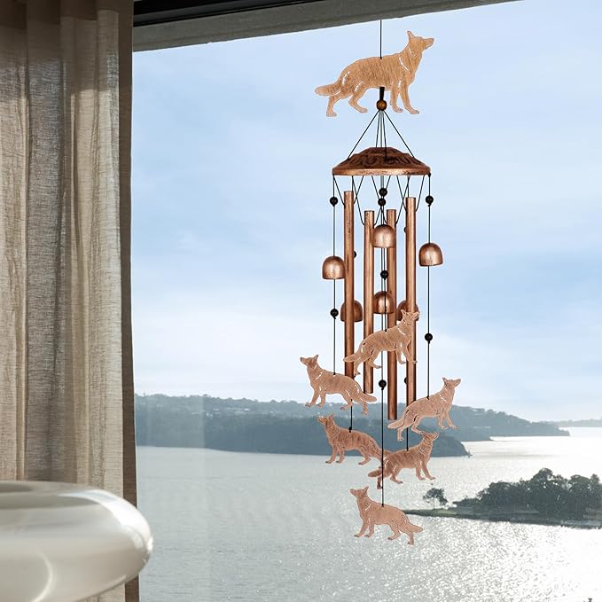 GDNSFIT German Shepherd Wind Chimes for Outside, Metal Windchimes Outdoors, Shepherd Gifts for Women/Men, Memorial/Birthday Gifts, Garden Decor for Outside, Patio or Yard, Durable Chimes for Outdoors