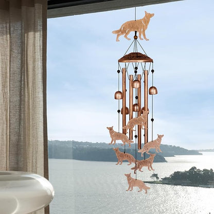 GDNSFIT German Shepherd Wind Chimes for Outside, Metal Windchimes Outdoors, Shepherd Gifts for Women/Men, Memorial/Birthday Gifts, Garden Decor for Outside, Patio or Yard, Durable Chimes for Outdoors