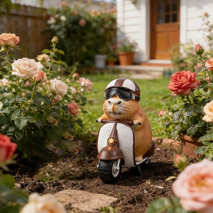 Capybara Solar Outdoor Figurine Light, Capybara Riding Motorcycle Garden Statue with LED Headlight, Waterproof Solar Powered Lawn Decor for Yard Patio Porch, 8.6” x 4.7” x 9.4”