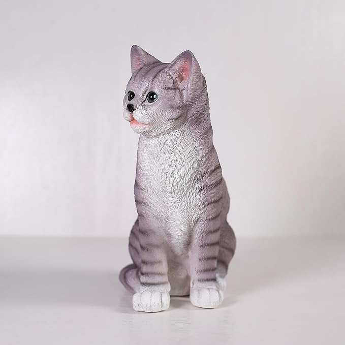 Outdoor cat Sculpture Garden Cat Statue, Gray Resin, 10.8 x 7 x 4.7 inches, Grey Kitten Statue Courtyard, Lawn, Yard Decoration, Cute Kitten Gift