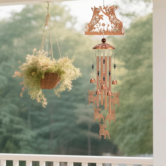 French Bulldog Wind Chimes - Frenchie Gifts for Dog Lover Metal Windchime Hanging Decor Outside Garden Patio Indoor Balcony Art Ornament Christmas New Year Birthday Gift for Women Mom Grandma