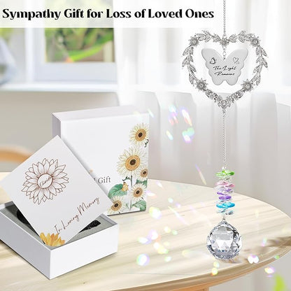 Sympathy Gift for Lose of Loved Ones, Grief Memorial Suncatcher Ornament for Loss of Mom Dad, Bereavement Crystal Rainbow Maker, Unique Heart Shaped Hanging Decorations for Daily Remembrance