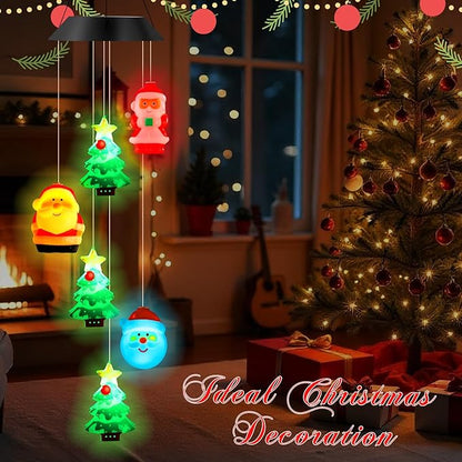 GlikCeil Christmas Solar Wind Chimes 27.5inch Christmas Decorations Outside Waterproof Hanging LED for Yard, Porch, Patio, Party, Color Changing Lights