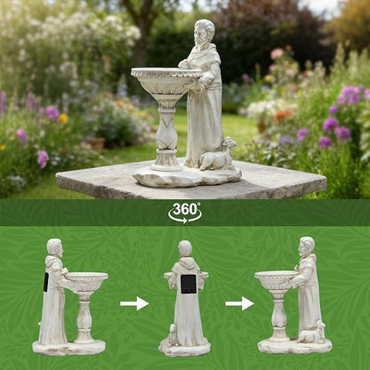 St Francis Garden Statue Outdoor Solar Garden Decor Resin 10.5 Inch Tall Colorful Lights St Francis Statue with Bird Bath Feeder for Yard Patio Lawn Decoration Religious Gardening Gifts
