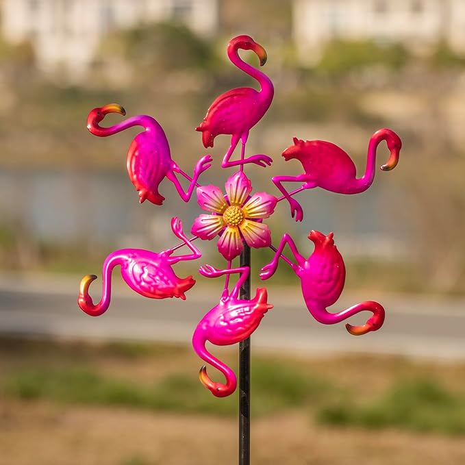 44" Flamingo Garden Wind Spinners - Metal Outdoor Stakes Kinetic Wind Spinner Windmills Decor, Wind Sculpture Yard Art Decorations for Patio, Lawn & Garden