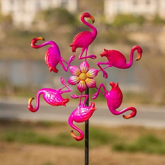 44" Flamingo Garden Wind Spinners - Metal Outdoor Stakes Kinetic Wind Spinner Windmills Decor, Wind Sculpture Yard Art Decorations for Patio, Lawn & Garden