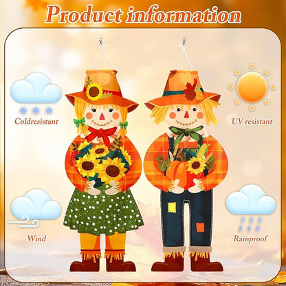 NOVWANG 2 Pcs Fall Scarecrow Windsocks, Autumn Outdoor Hanging Flag Fall Scarecrow Hanging Sign Thanksgiving Outside Flag for Yard Lawn Patio Garden Party Decorations