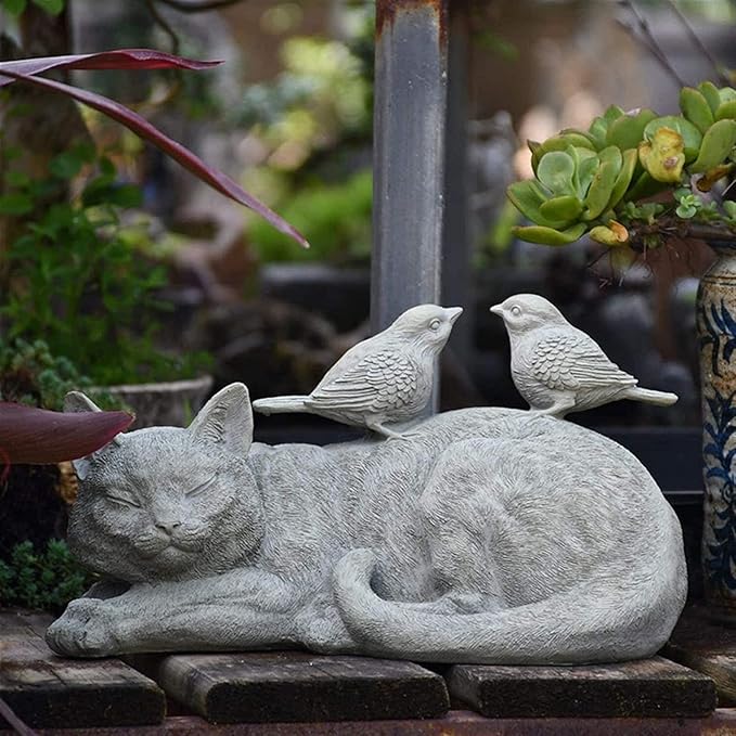 Garden Ornaments Outdoor Garden Animal Statues Cat Sculptures Bird Resin Retro Model Crafts Home Gardening Decoration Outdoor Ornaments Garden Ornaments