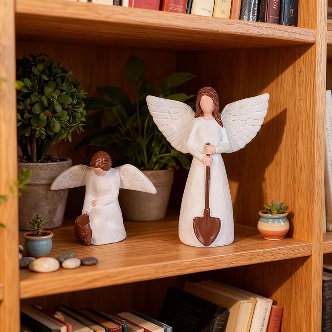 Garden Angel Statues of Set 2, Gardening Gifts for Women Figurines, Unique for Mom Sisters Grandma Friends, Gift to Celebrate Friendships