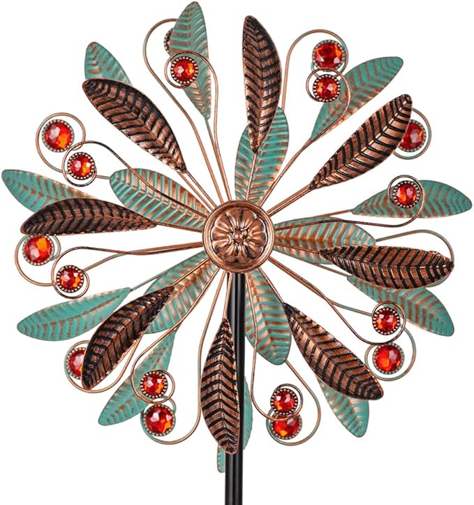 DREAMSOUL Metal Wind Spinners Outdoor, Double Wind Spinner with 5 Stable Stake, Kinetic Spinners for Yard and Garden (63 * 13 Inches)