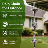 Rain Chains for Outside, 8.6FT Gutter Chain with 12 Funnel Cups Rain Catcher Chain Replacement Downspout for Gutters Eaves Drainage Decor, Copper
