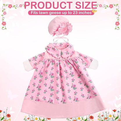 FuWeave Spring Goose Outfit Flower Porch Goose Clothes for 23" Large Statue Outdoor Patio Yard Lawn Art Decoration(Pink Floral,23 inch)