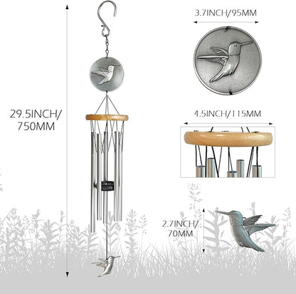 Hummingbird Wind Chimes for Outside,29 "Outdoor Wind Chimes Hummingbird Gifts for Women/Mother/Father/Christmas/Unisex,Unique Windchimes Outdoors Patio Home Yard Garden Decor(Silver)