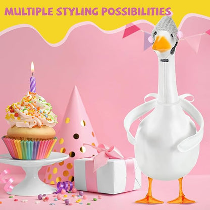 Poseable Goose Wings &Mini Hats for 23" Porch Goose Statue - 2-Pack White Fabric Arms for Custom Lawn Ornament Display - Weather-Resistant Yard Goose Accessories for Cement or Plastic Figures