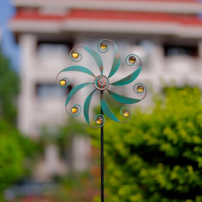 Stargarden 2Pack Wind Spinner, Metal Outdoor Wind Sculptures & Spinners, Small Garden Pinwheels for Yard and Garden Decor(Green)