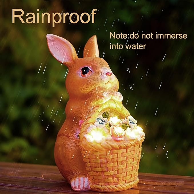 Fairy Garden Statues,Fairy Garden House with Solar Powerd Night Light,Yard Decorations Outdoor Fairy Garden Accessories Decor for Outside (Rabbit Flower Basket)