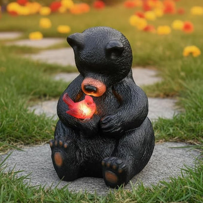 Geelin Solar Black Bear Statue Decoration Garden Bear and Cardinal Figurine Christmas Lighted Outdoor Yard Garden Patio Lawn Decor Unique Birthday Housewarming Gifts for Mom Women 5.5 Inch