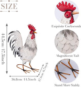 TERESA'S COLLECTIONS Garden Decor, White Rooster Garden Decor, Waterproof Metal Garden Statue, 17.5", Rooster Gifts, Garden Gifts for Women Mom Dad, Indoor/Outdoor