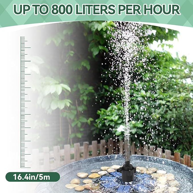 50W Solar Water Pump Kit with Battery Backup, 800L/H Solar Powered Fountain Pump for Bird Bath, Fish Tank, Small Pond & Garden Irrigation Outdoor Water Feature Kit with Adjustable Flow Switch