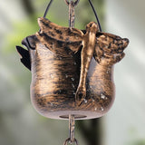 Dragonfly Bronze Cup Rain Chain, 105.5" Metal Rain Catcher Chain for Gutters, Decorative Outdoor Rain Chain with Vintage Finish, Garden Yard Patio Downspout Diverter Ornament