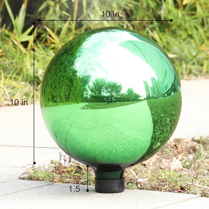 VCUTEKA Gazing Ball, Glass Mirror Polished Hollow Ball Reflective Garden Sphere, Gazing Globe for Home Garden Lawn Outdoor Ornament Yard Decorative, 10-Inch, Green