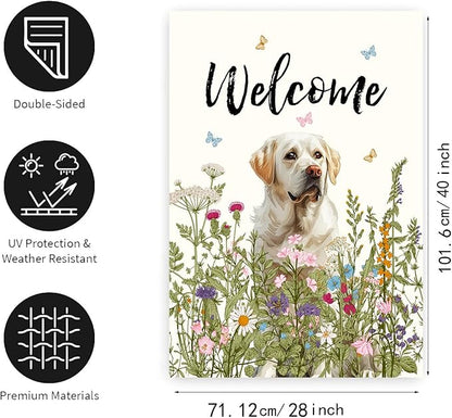 Floral White Lab Garden Flag Spring Summer House Flags 28x40 Double Sided Flower Dog Labrador Yard Flags for Outside Large Outdoor Welcome Flags, p-whitelab