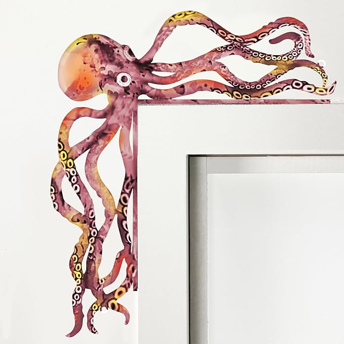 FairySandy Metal Door Frame Decoration 11.81 x 10.43 Inches Octopus Themed Home Decor for Indoor Outdoor Door Window Home Office(Pink Orange)