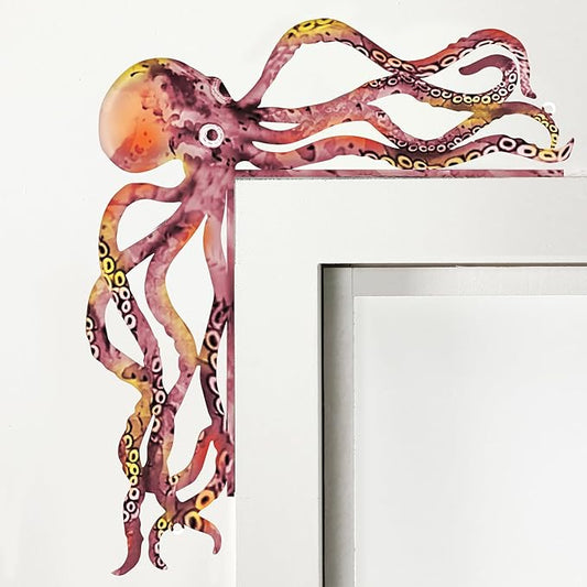 FairySandy Metal Door Frame Decoration 11.81 x 10.43 Inches Octopus Themed Home Decor for Indoor Outdoor Door Window Home Office(Pink Orange)