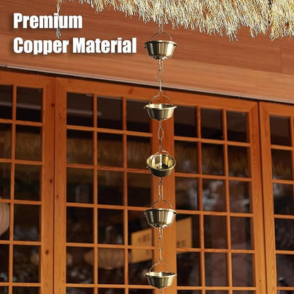 Outside Rain Catcher Chain Copper, House Roof Eaves Hanging Ornament, Gutter Downspout Replacement, Adjustable Length Rain Drain Link,4.5m (14.8ft)