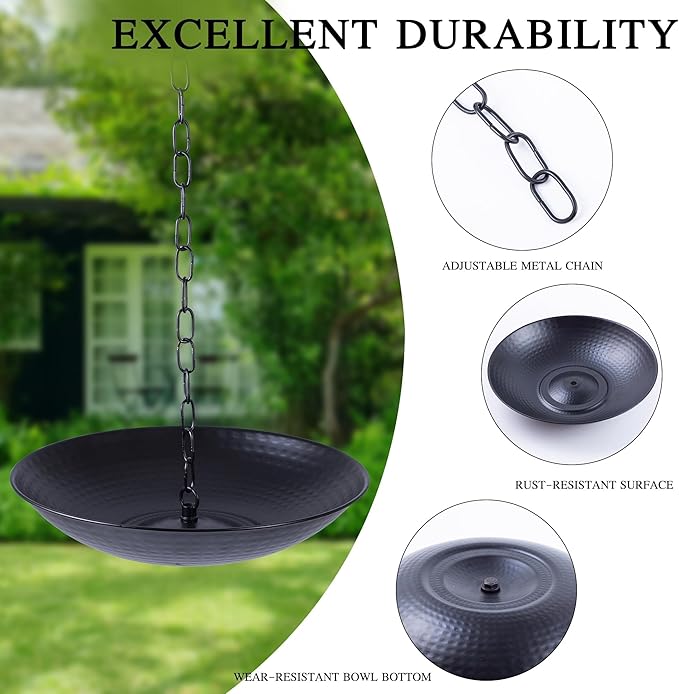 DUSVALLY Rain Chain Anchoring Basin 10.8 inch Water Feature Basin, Garden and Terrace Decoration Rain Chain Basin for Rainwater Collection Roof Drainage Ditch Downspouts, Black