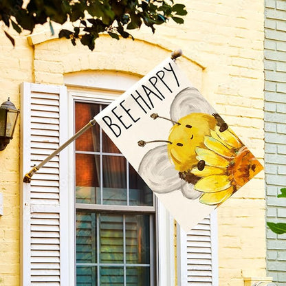 AVOIN colorlife Summer Bee Happy House Flag 28x40 Inch Double Sided Outside, Sunflower Party Holiday Burlap Yard Outdoor Decoration